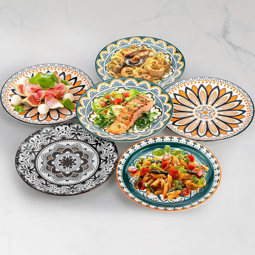 8 Pieces Salad Plates, 8.5 Inch Porcelain Floral Dessert Plates, Colorful Round Lunch Plate Sets for Appetizer Salad