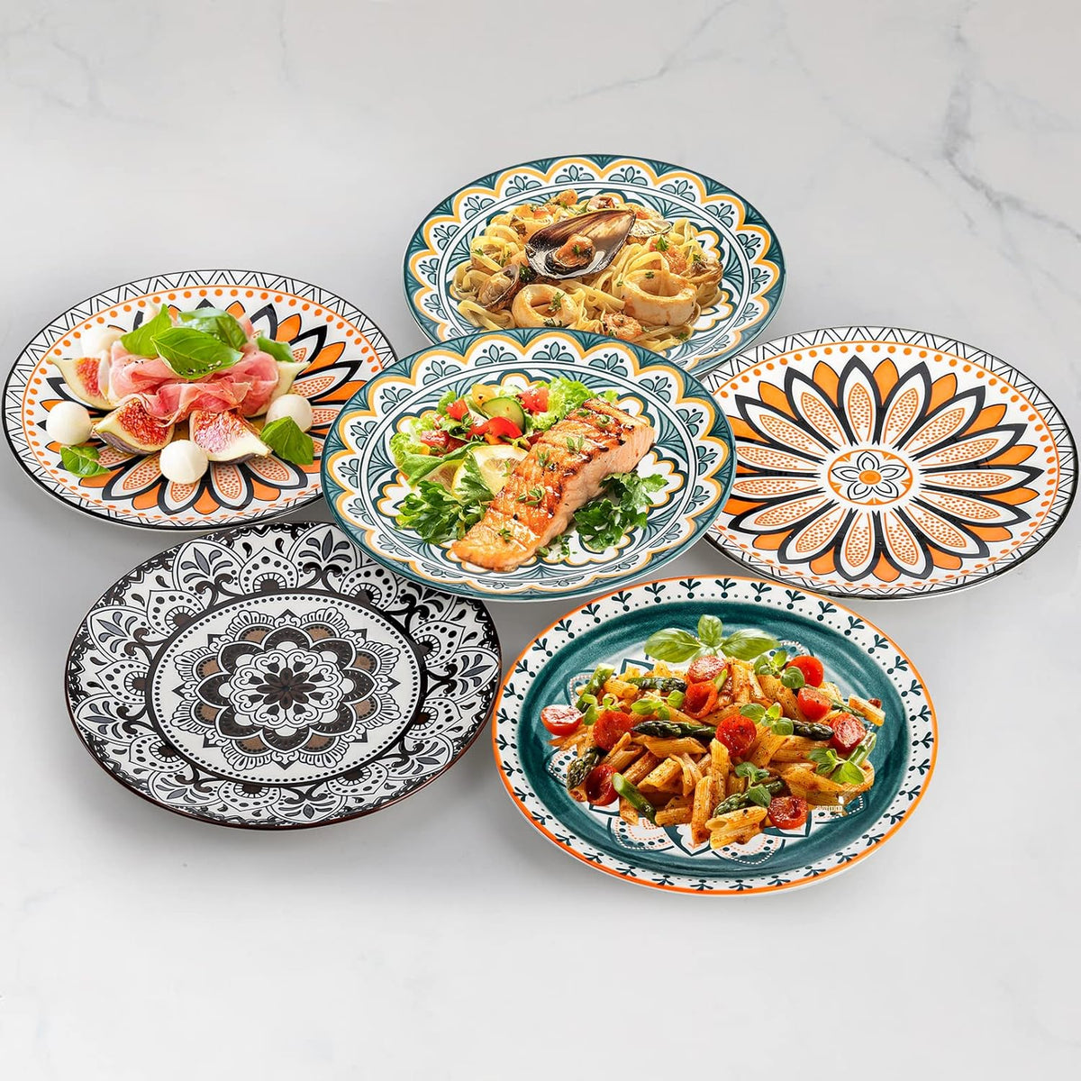 8 Pieces Salad Plates, 8.5 Inch Porcelain Floral Dessert Plates, Colorful Round Lunch Plate Sets for Appetizer Salad