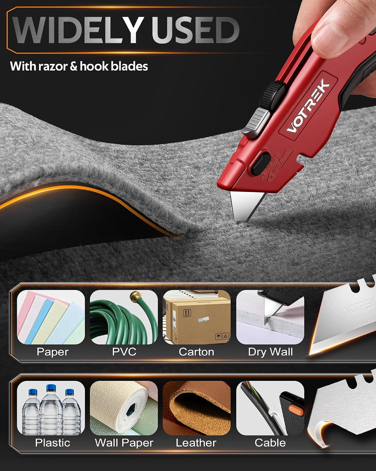 Box Cutter Utility Knife, [2-in-1] Retractable Box Cutter, Safety Heavy Duty Sharp Razor Knife for Home & Warehouse
