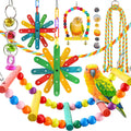 8 pcs Bird Toys for Parakeets with Colorful Ladder Hammock Bird Cage Accessories Bird Perch Stand Chewing Toys