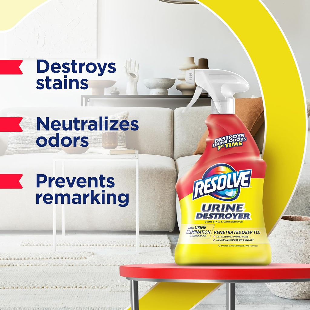 Urine Destroyer Spray – Pet Stain and Odor Remover, Carpet Cleaner Solution for Cat and Dog Urine, 32 Fl Oz