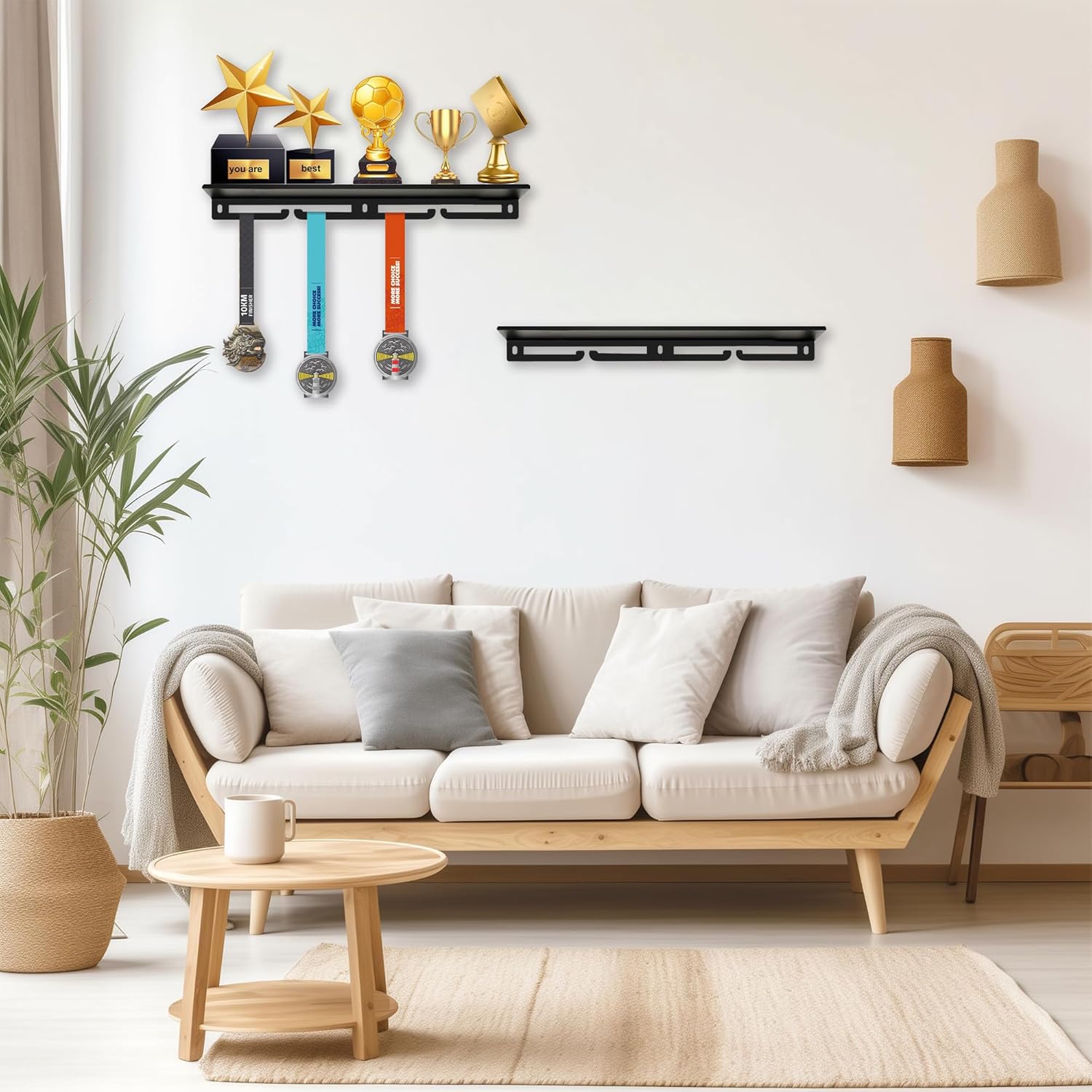 Medal Hanger Display with Trophy Shelf - Durable Metal Rack for Award Ribbon Hanger Holds Up to 16 Medals 5 Trophies