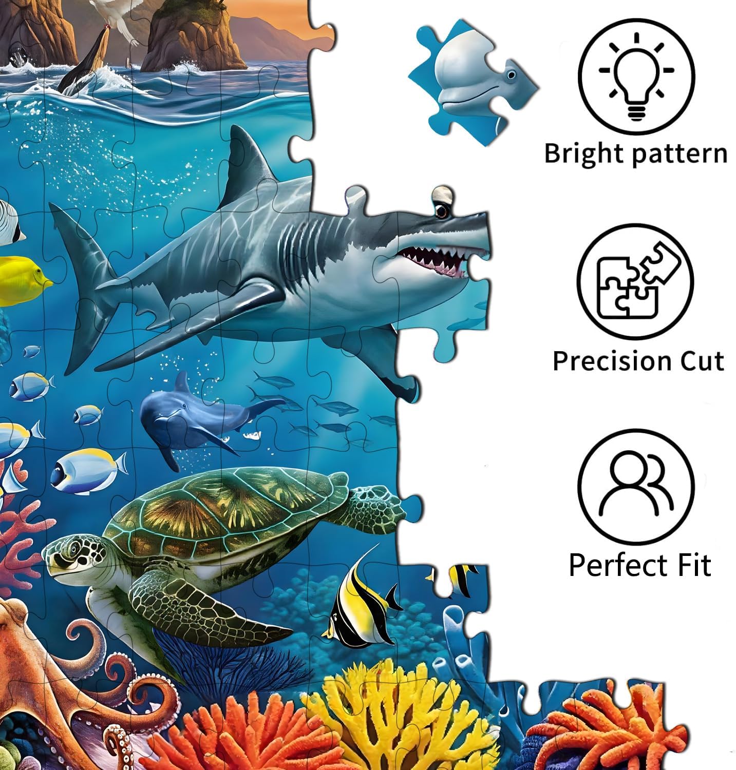 Puzzles for Kids Ages 6-8 8-10 Year Old, 200 Pieces Jigsaw Puzzles for Kids-Ocean Underwater World， Learning