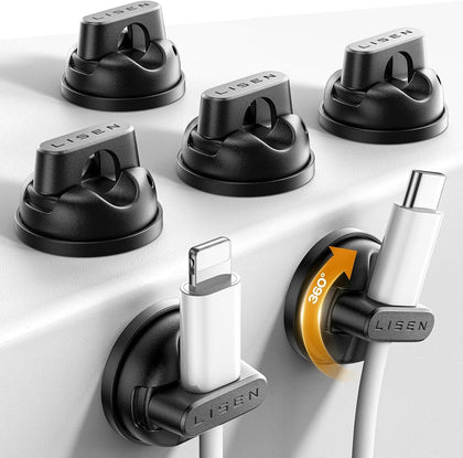 6-Pack Rotatable Cord Holder for Nightstand, LISEN 360°Rotating Magnetic Clips, No-Residue Strong Adhesive Cord