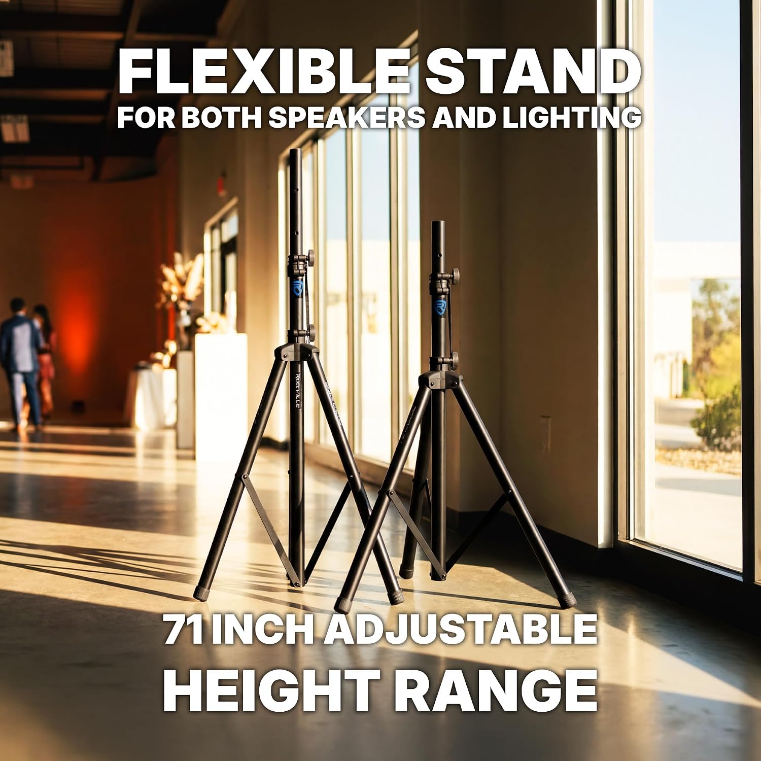 RVES1 Pair Adjustable Tripod PA Speaker Stands with Carry Bag | Steel Construction, 40-71" Height Range, 100 lb