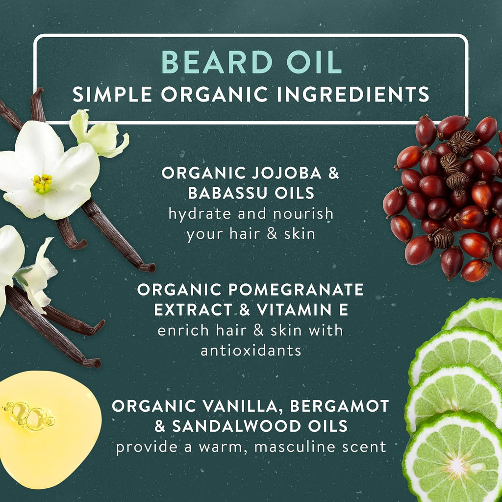 Beard Grooming Kit, Organic Beard Oil Bottle + Organic Beard Balm Tin, Subtle Masculine Scent, Organic Mens Beard