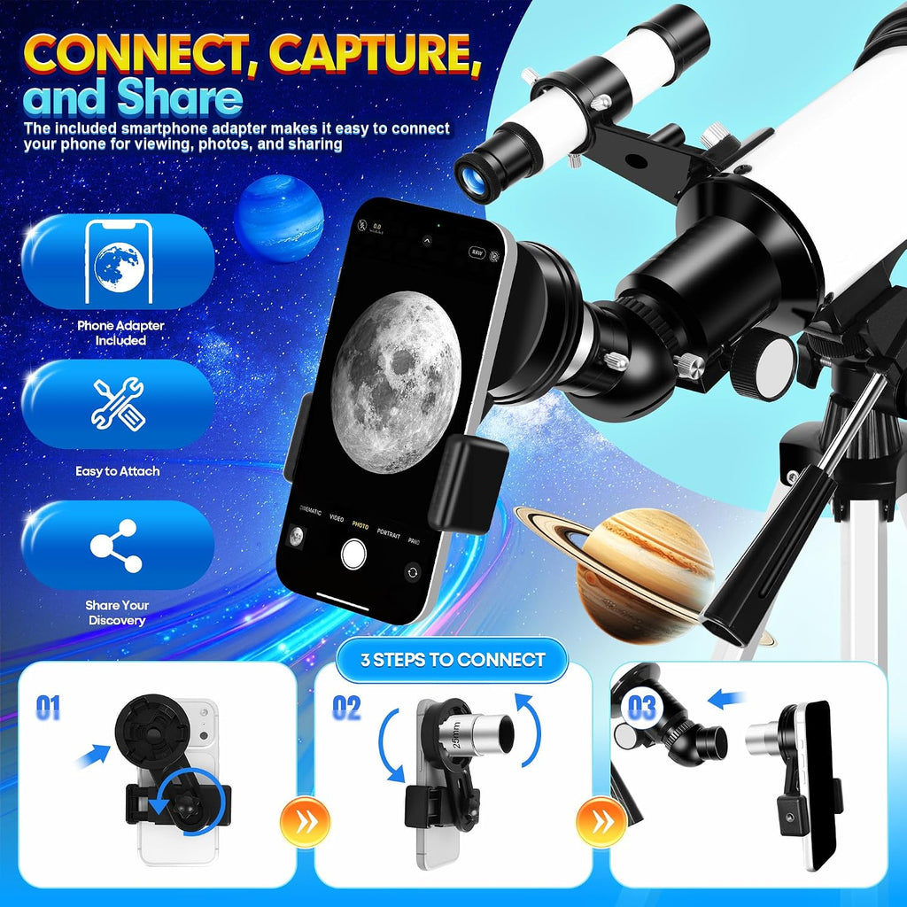 70mm Telescope for Kids & Adults Beginners with Space Puzzles | Refractor Telescope, Portable Travel Astronomical