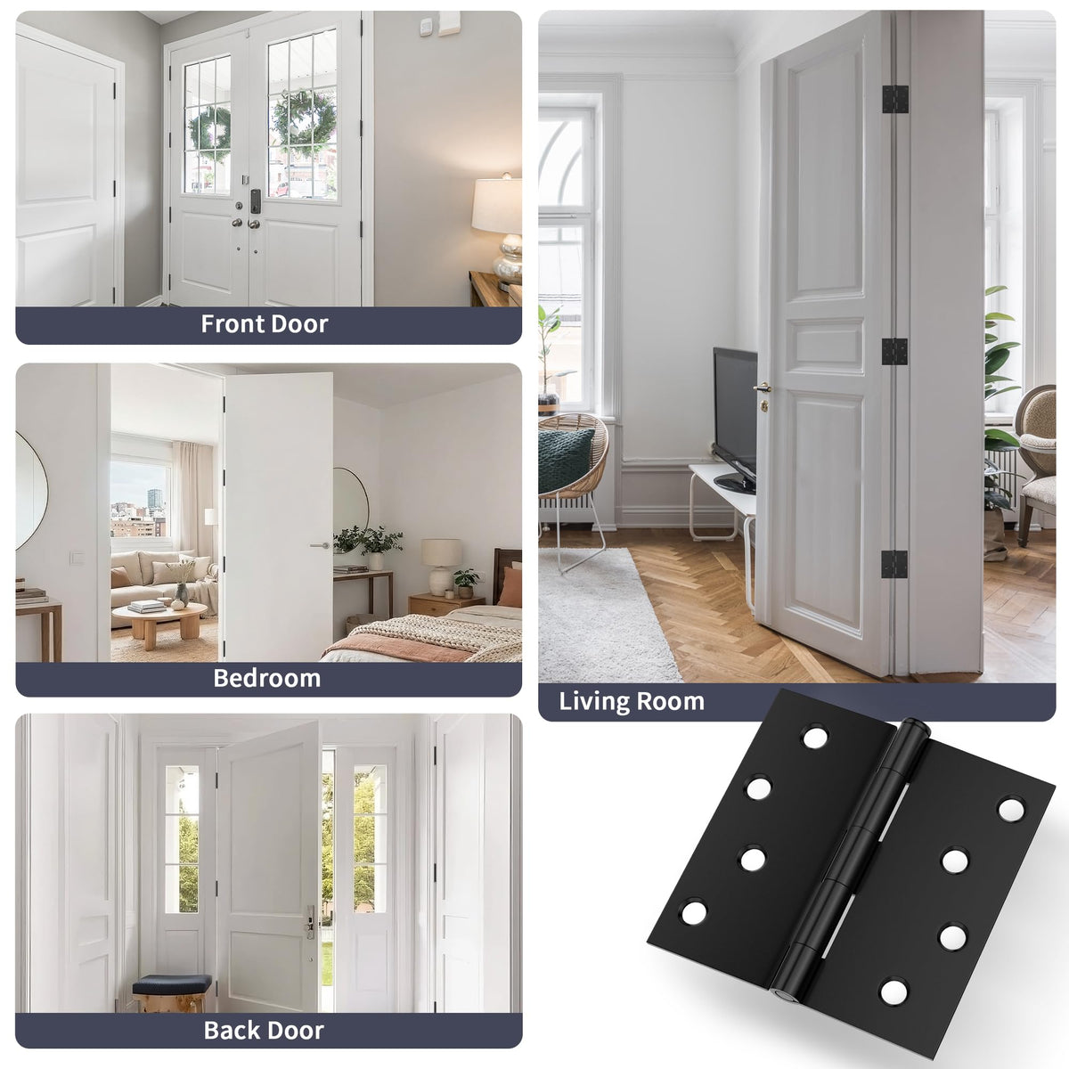 3 Pack Matte Black Door Hinges 4 Inch, Exterior Door Hinges Square Corners