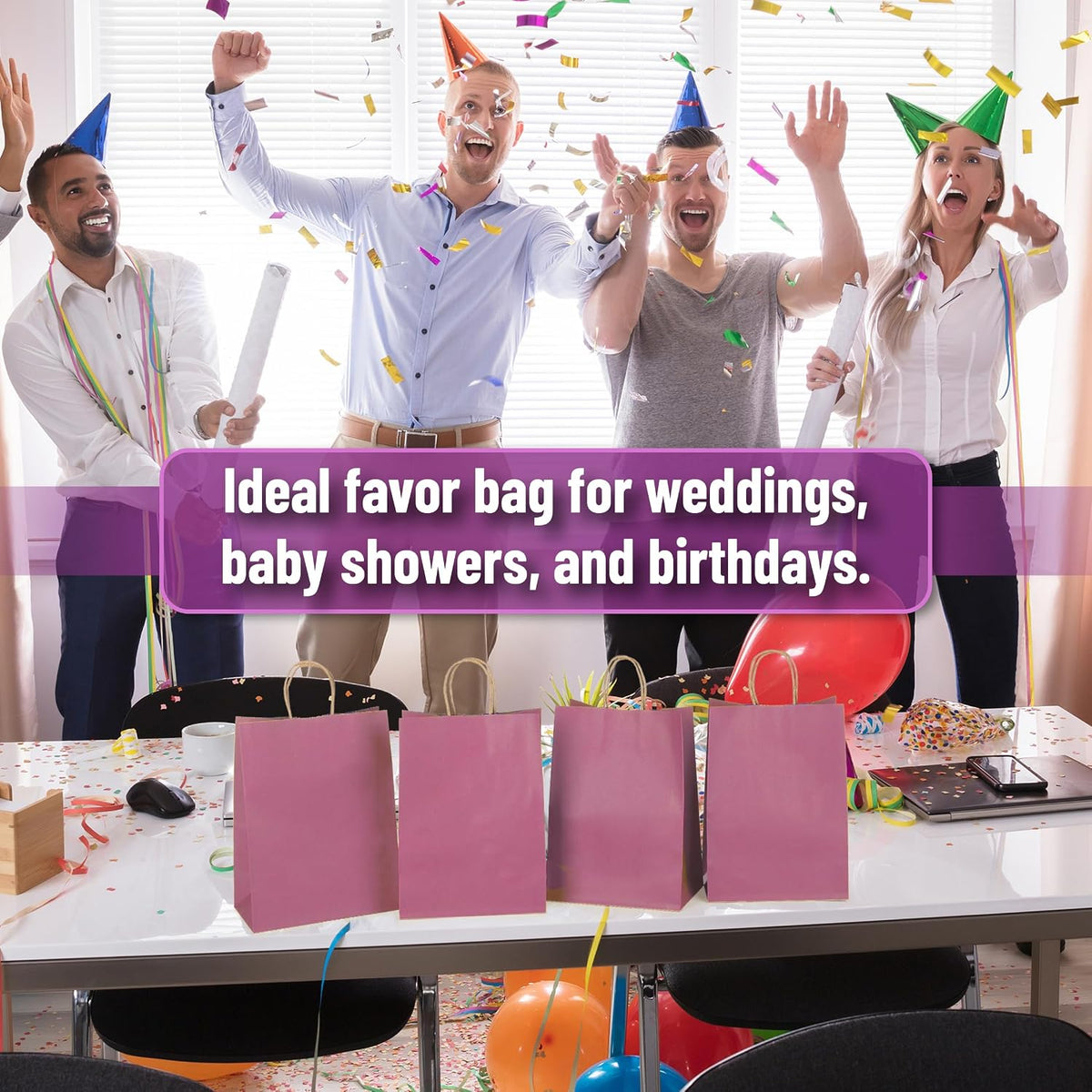 Paper Gift Bags with Handles, 60 Pack, 7.6" x 4.7" x 10.6"