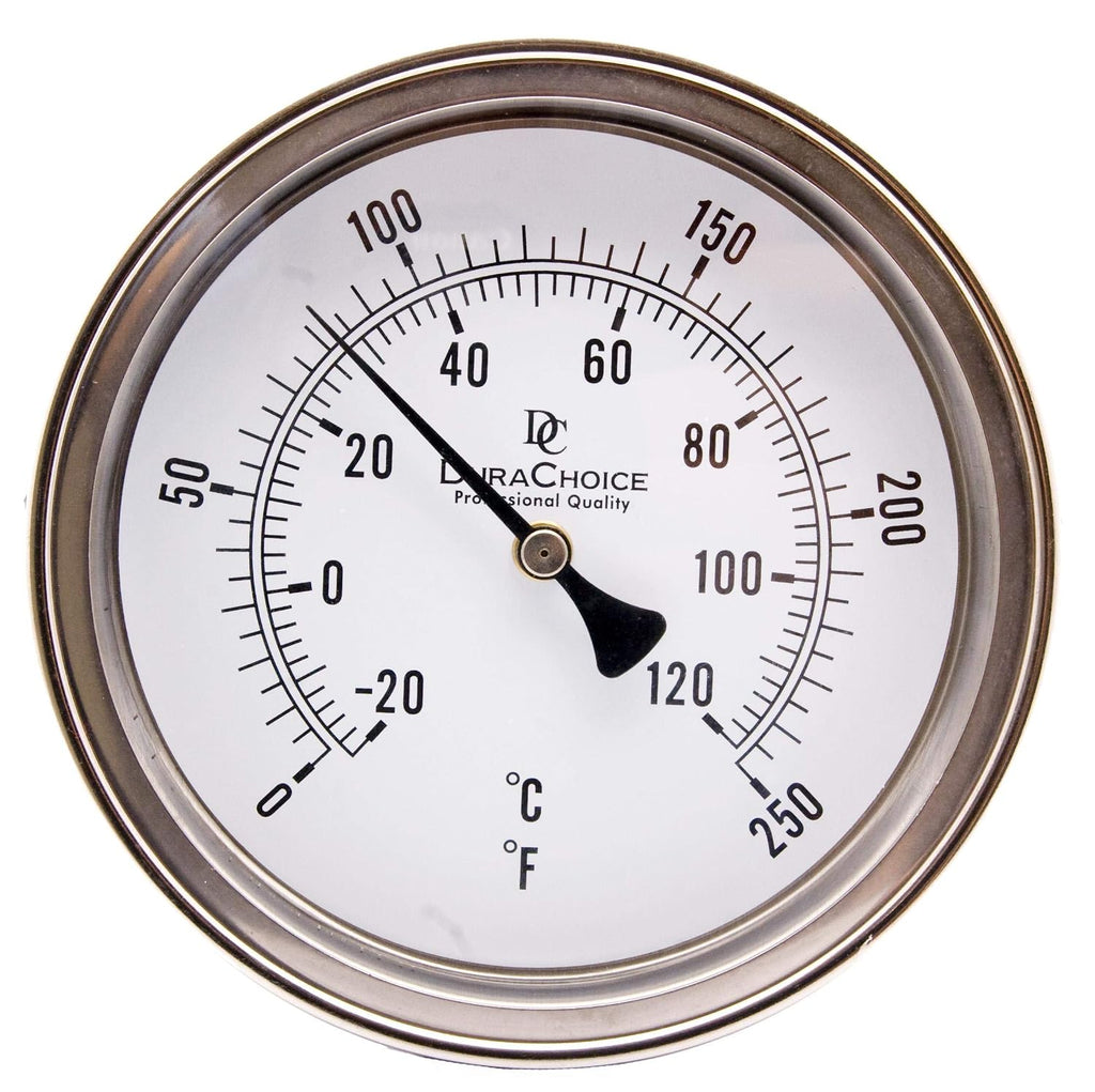 Bimetal Thermometer, 5" Face, 2-1/2" Stem, 0-250°F