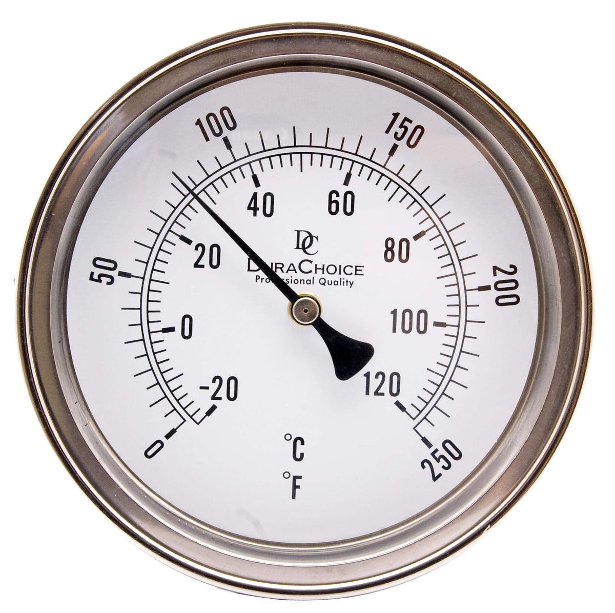 Industrial Bimetal Thermometer, 3" Face x 9" Stem, 0-250°F, S.S. Case