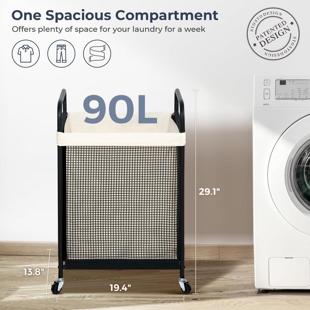 Laundry Hamper, 90L Rolling Laundry Sorter Cart with Removable and Washable Liner Bag, Clothes Hamper with Wheels and