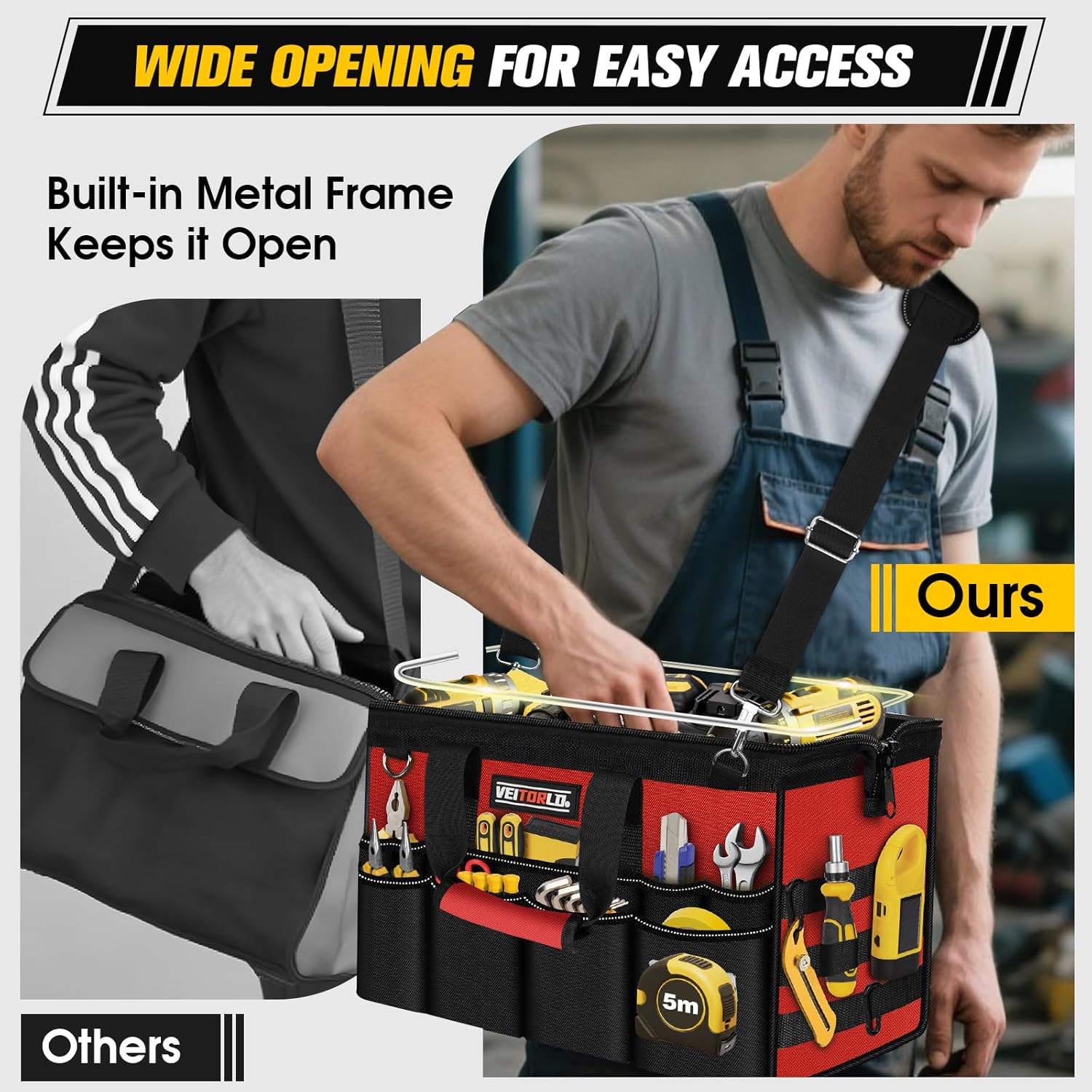 16-Inch Heavy Duty Tool Bag, 19-Pockets Tool Box Organizer, Portable Toolbag W/Soft Handle for Organized Storage