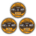 10 Inch Table Saw Blade/Miter Saw Blade, 5/8" Arbor, 32T for Framing&60T for Fine Finish&80T for Ultra Fine Finish