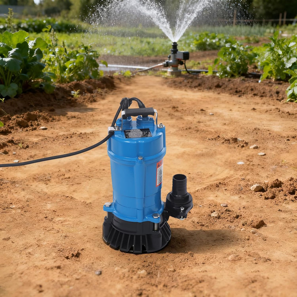 1HP Submersible Sewage Pump, 5019GPH Portable Trash Pump 3420RPM Cast Iron Utility Equipment, 59ft Lift for Basement