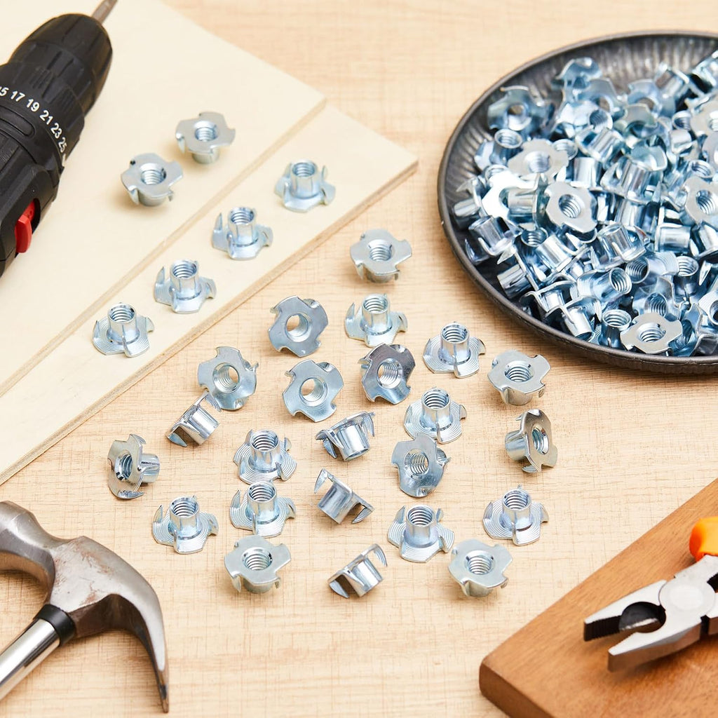 300 Pcs T-Nuts 3/8"-16 for Climbing Wall Wood, Blue Zinc