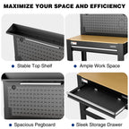 45" Workbench with Pegboard, Power Outlet & LED Light