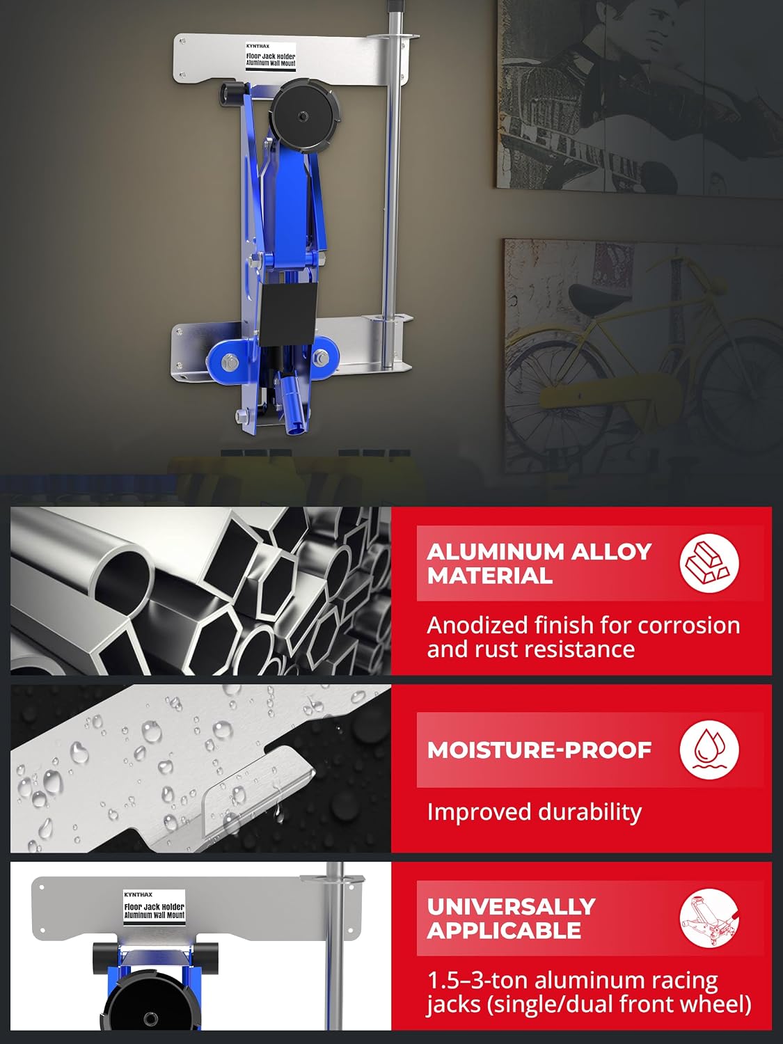 1.5-3 Ton Floor Jack Wall Mount, Aluminum Low Profile Jack Holder