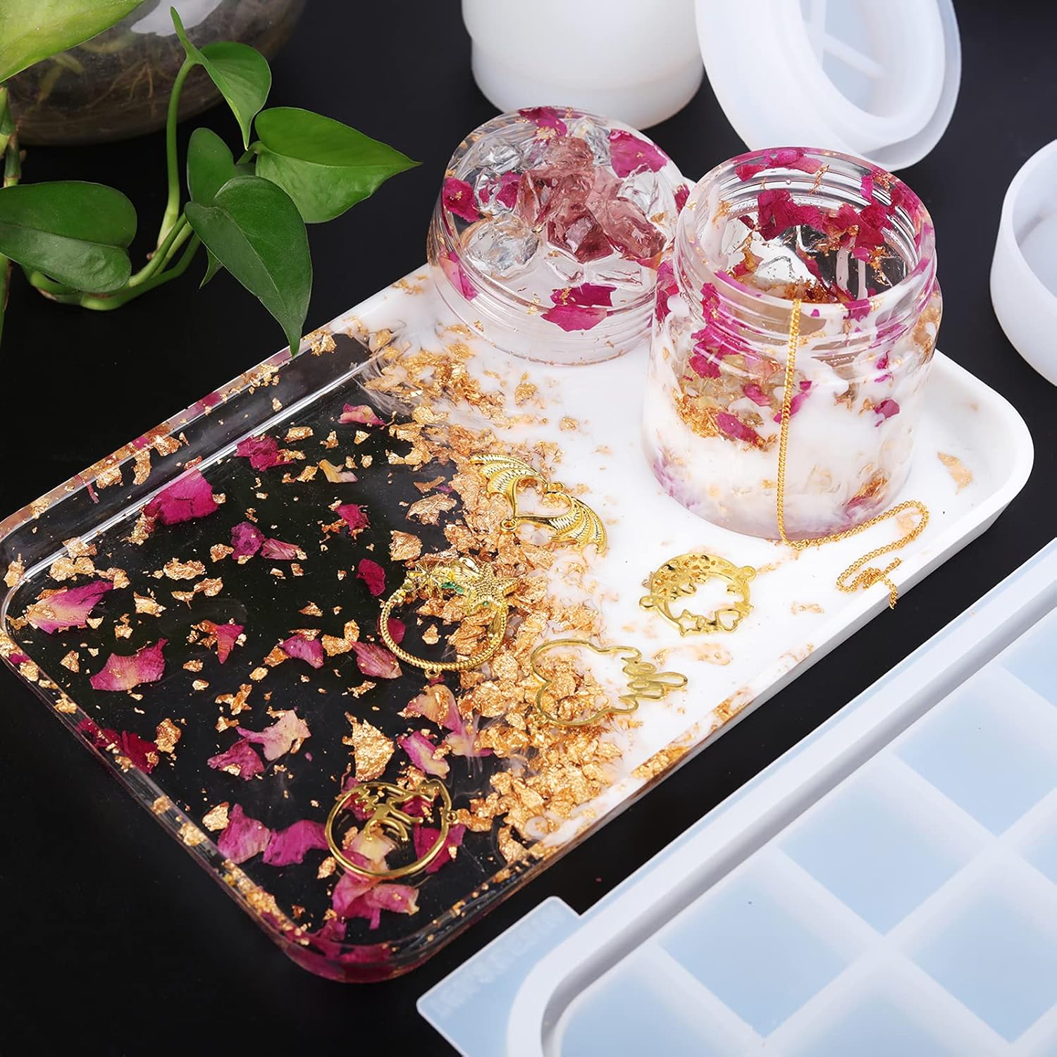 Tray Molds, Jar Silicone Molds with Lid, Resin Molds for Epoxy Resin, Silicone Molds Kits for DIY Art Furniture