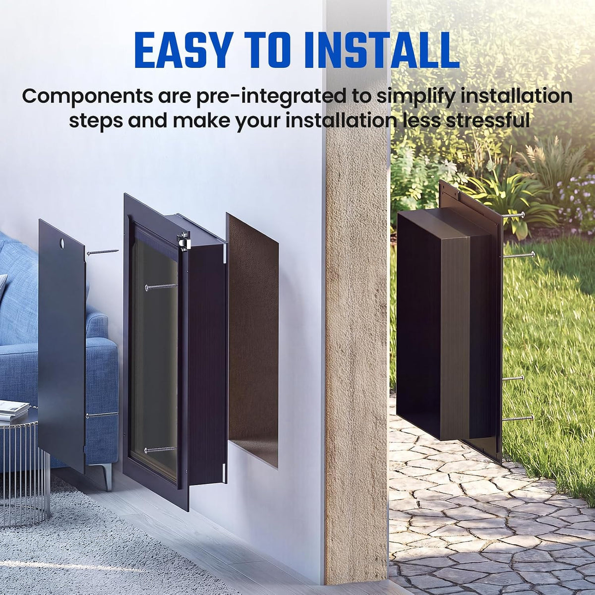 Cat Door for Wall, All Aluminum Doggy Doggie Pet Door Small Dog Door, With Closing Panel, 2 Magnetic Flaps Energy