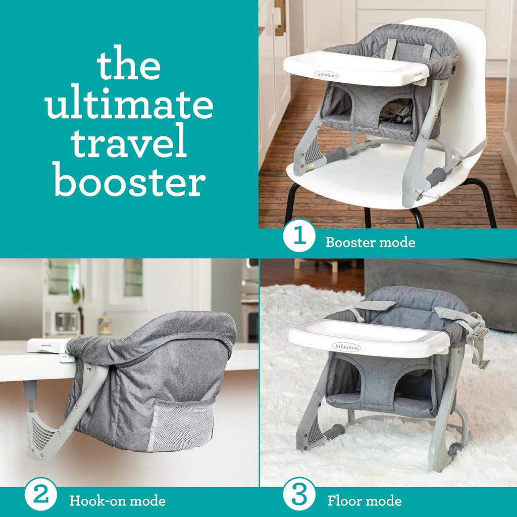 the Ultimate Travel Booster, Versatile and Travel-Friendly Booster, High Chair and Seat for On-the-Go Families, Gray