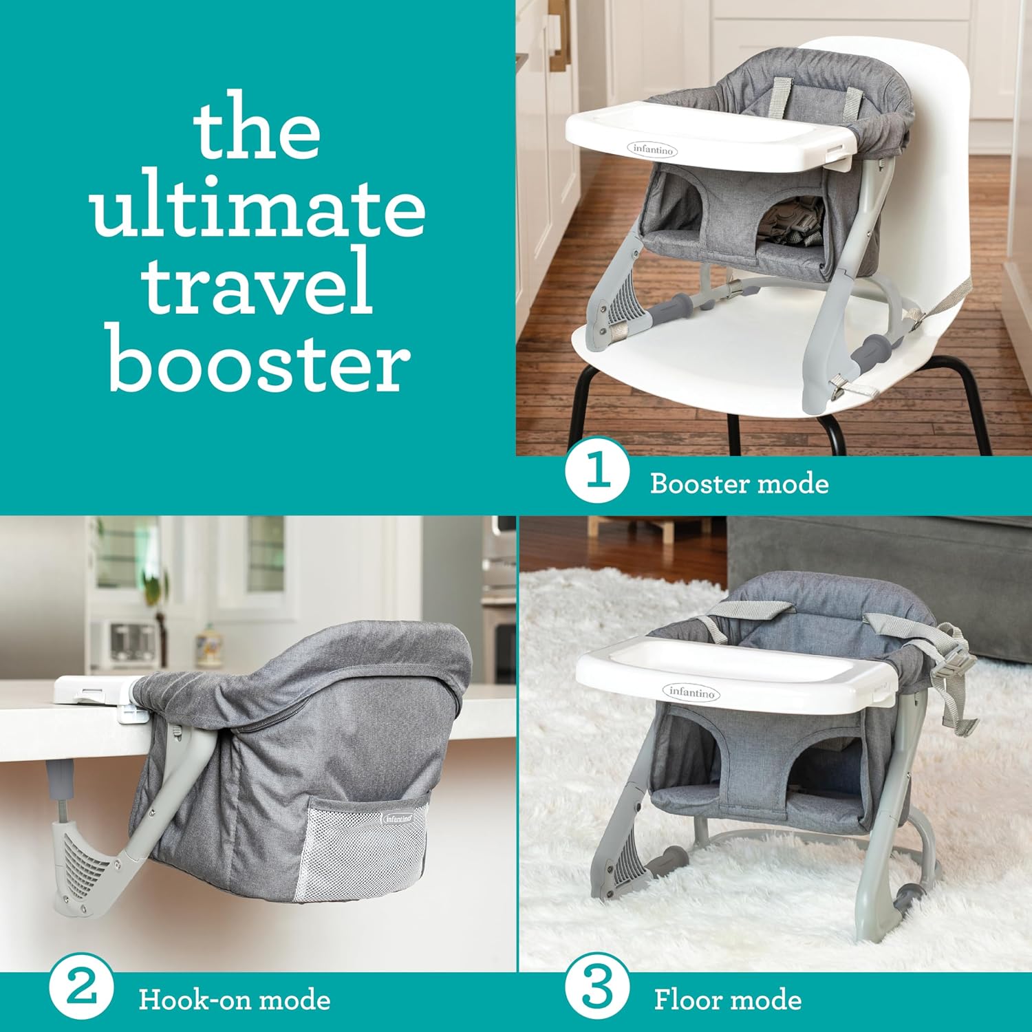 the Ultimate Travel Booster, Versatile and Travel-Friendly Booster, High Chair and Seat for On-the-Go Families, Gray
