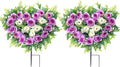 2 Sets Artificial Cemetery Flowers, Grave Memorial Flowers with Ground Spike,Heart Shaped Wreaths Rose Flowers for