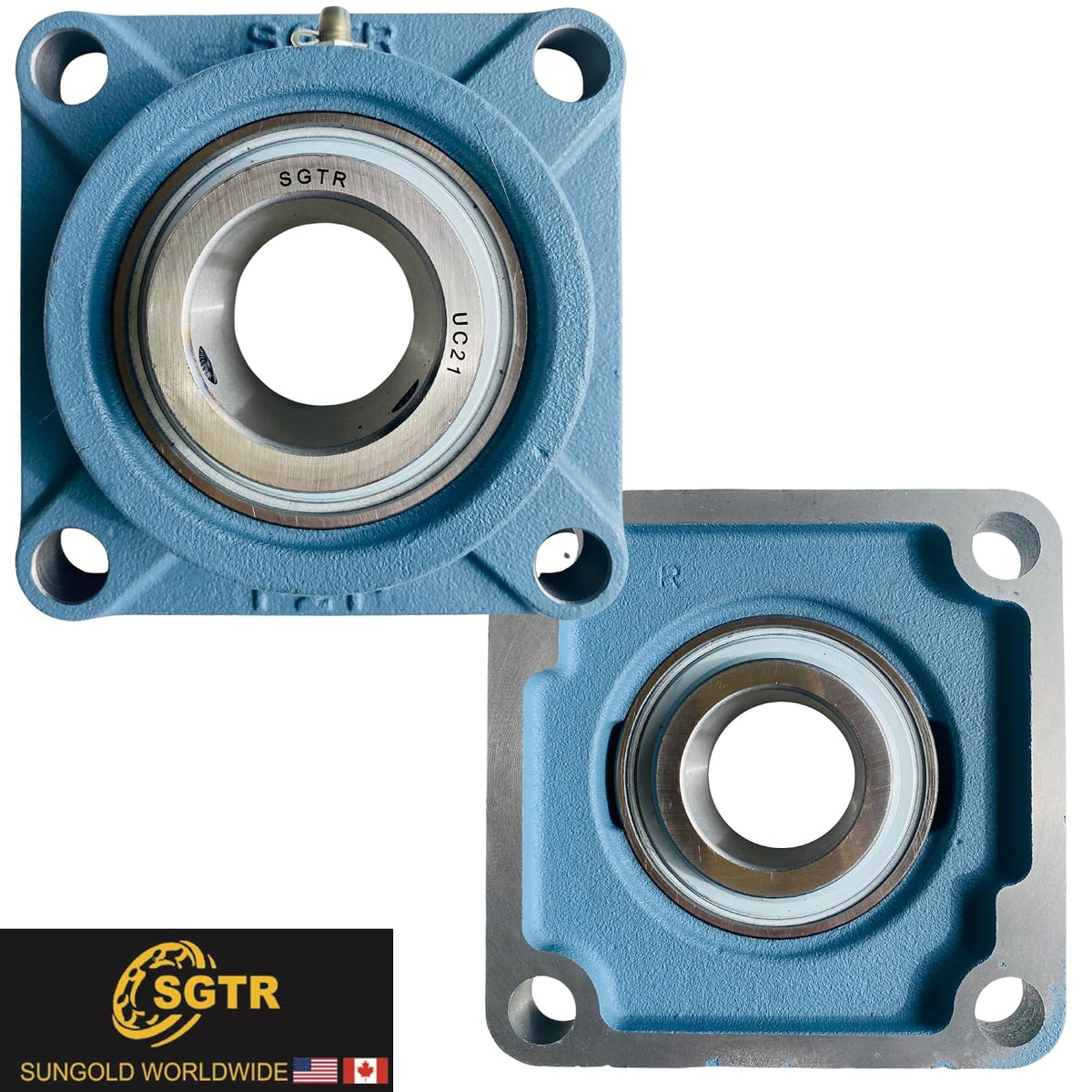 (1 Pack) SGTR Heavy Duty UCF212-38 Square Flange 2-3/8 inch Bore Bearing, Self-Aligning, Industrial Grade, Chrome Steel and Solid Cast Iron Units
