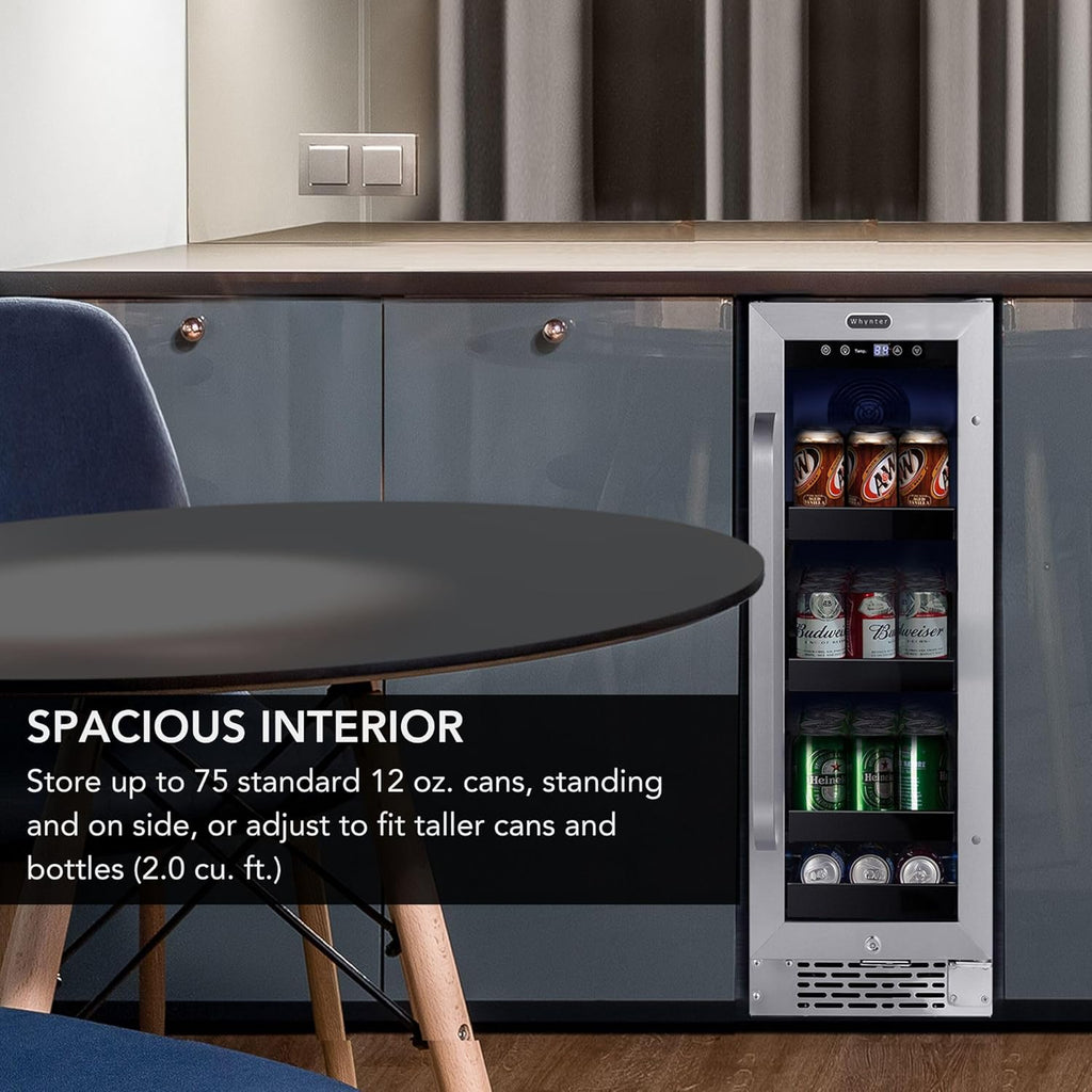 12" Built-in Undercounter Beverage Refrigerator, 75 Can, BBR-638SB