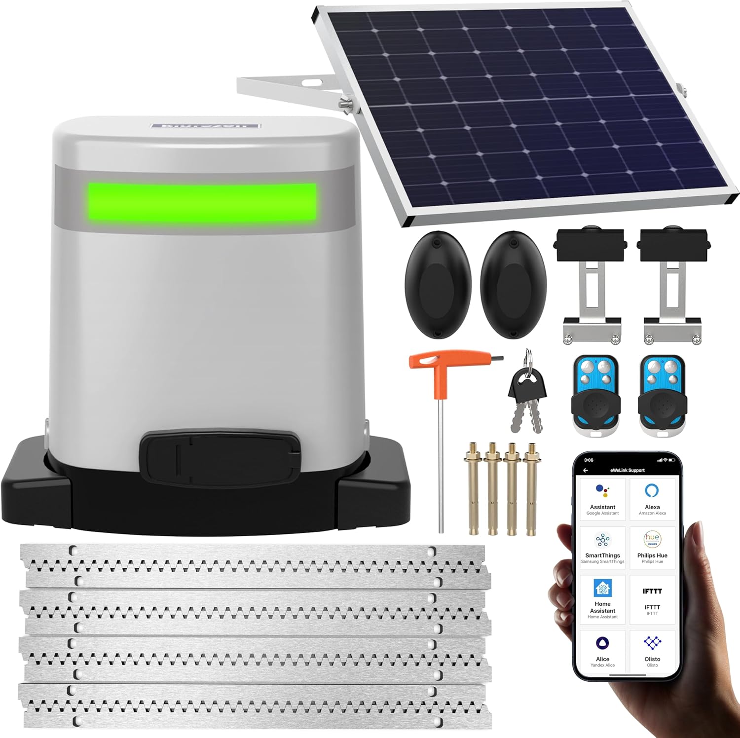 1400lb Sliding Gate Opener, Solar Power | WiFi Control | Built-in Battery Backup, Rack Driven Automatic Slide Gate