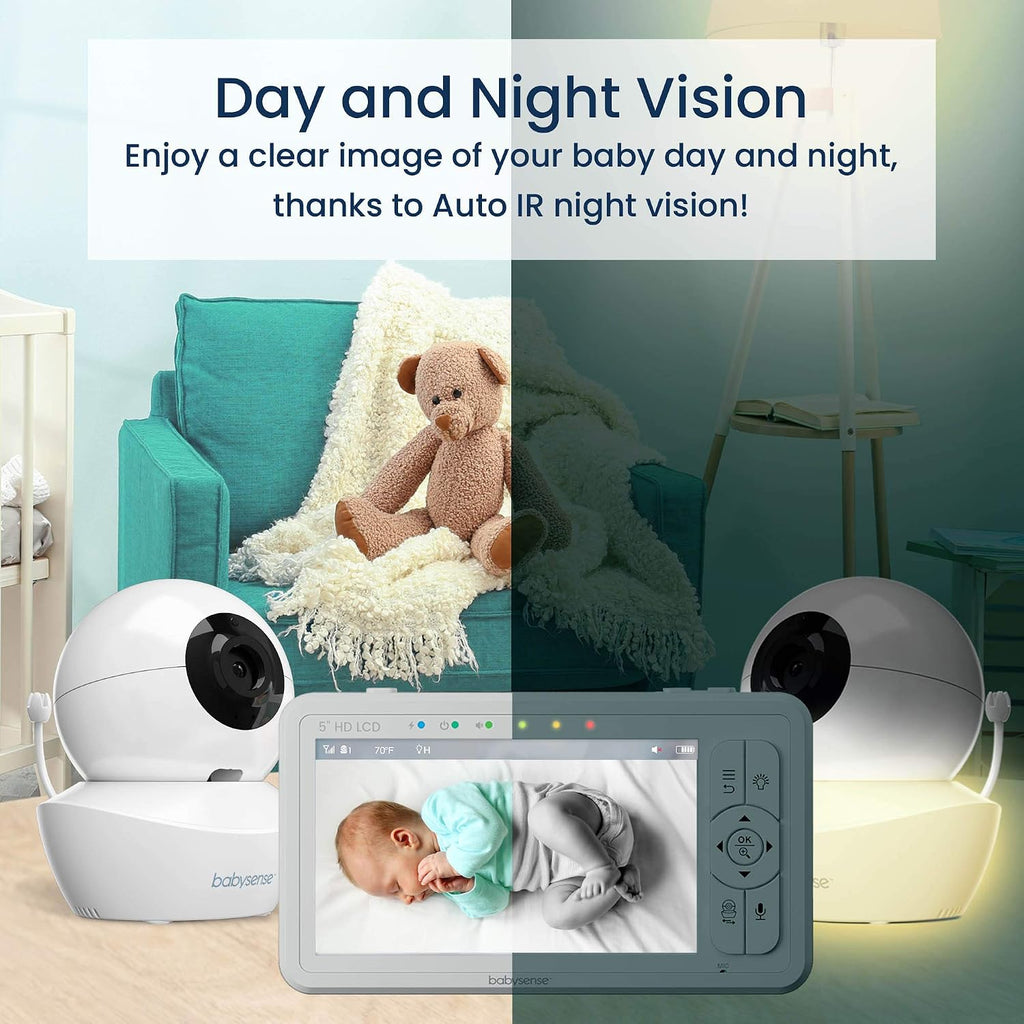 5" HD Non WiFi Split-Screen Baby Monitor, Video Baby Monitor with 2 Cameras and Audio, Night Light, 1000ft Range
