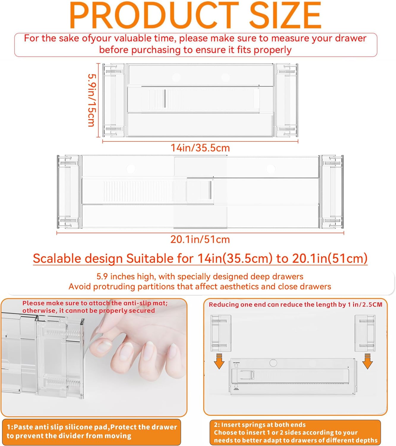 4 Pack Clear Acrylic Drawer Divider 6 Inch High,Expandable from 14-20'',Adjustable Dresser Drawer Dividers for Baby