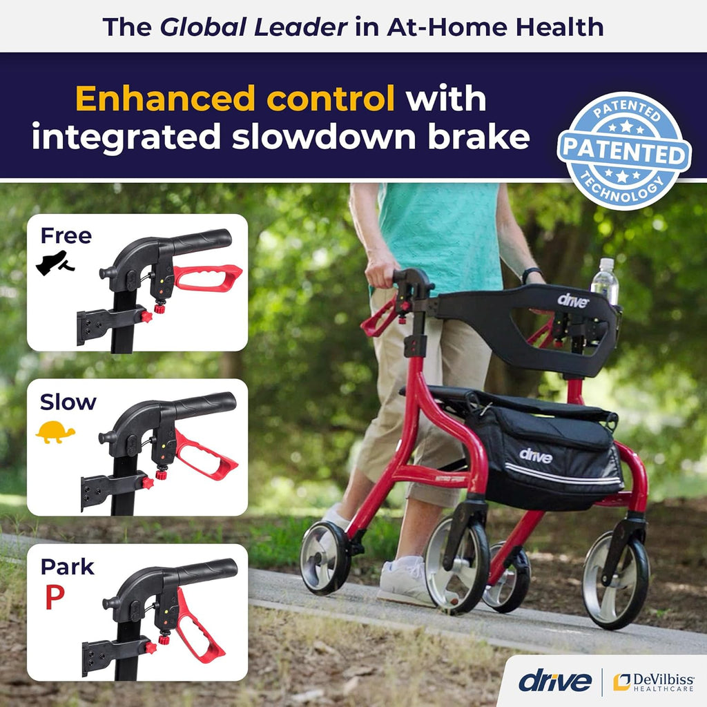 Nitro Sprint Foldable Rollator Walker with Seat - Lightweight Support - Large Wheels - Compact Folding Design