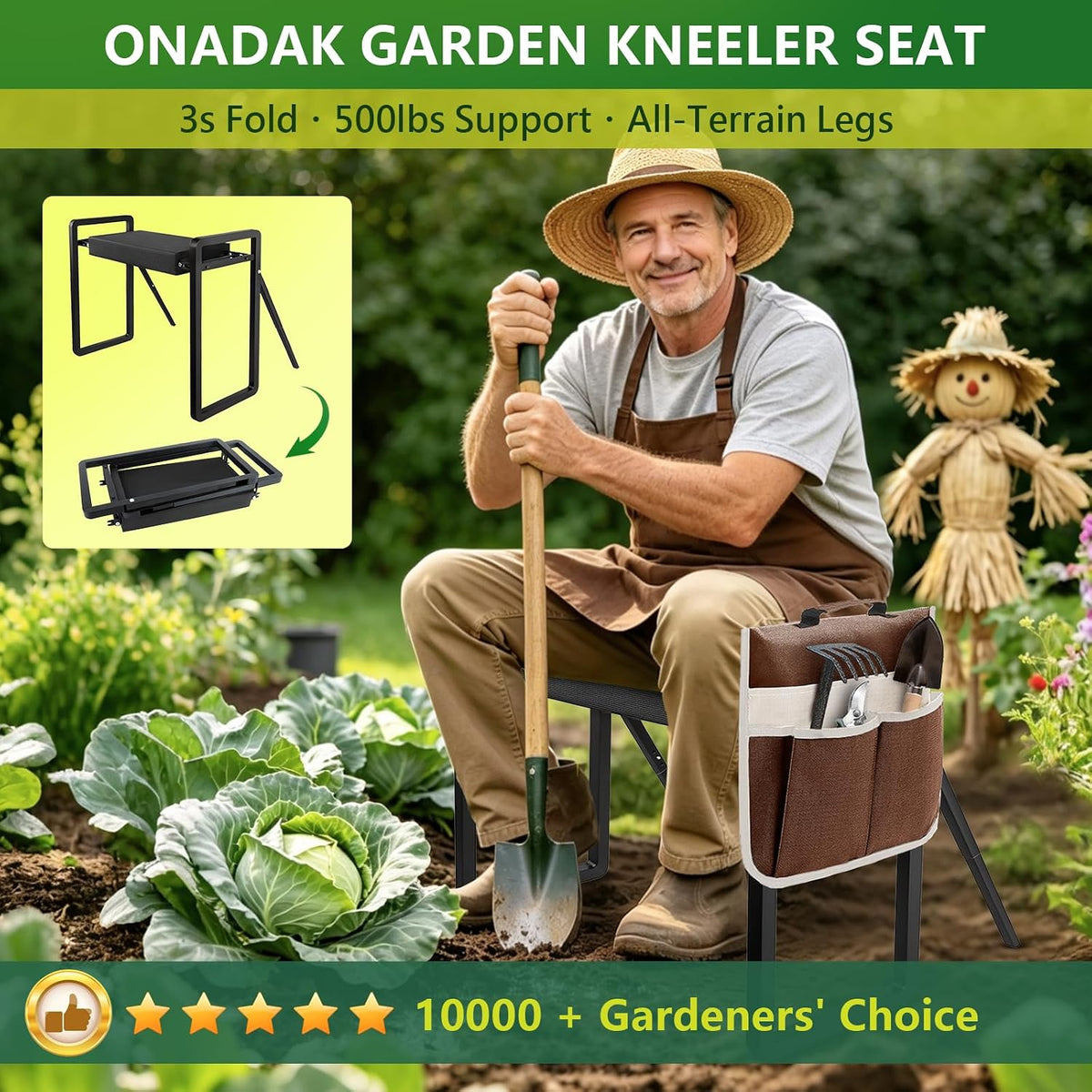 Garden Kneeler and Seat Foldable Gardening Stool with Extendable Legs