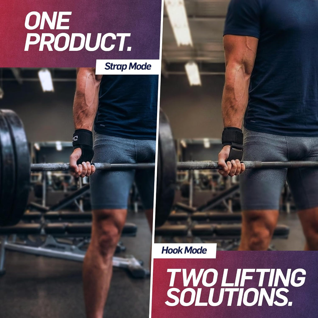 Doctor Developed 3-in-1 Lifting Straps, Hooks & Wrist Wraps - Switch Between Modes in Seconds - Heavy Duty Grips for