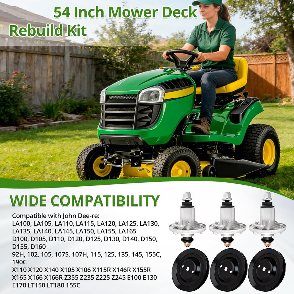 GY20454 Spindle Assembly with GX21381 Pulley for 54" Mower Deck, Compatible with John Dee-re D170 E180 LA150 LA175