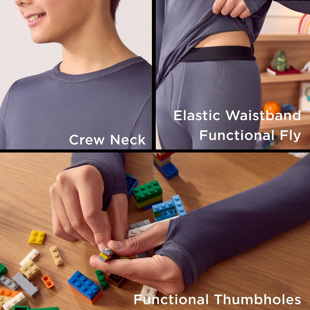 Lightweight 2 Piece Active Base Layer Matching Sets for Boys | Kids Everyday Activewear, Long Sleeve Top & Leggings