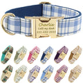 PETDURO Personalized Dog Collar Navy Blue Plaid for Large Medium Dogs