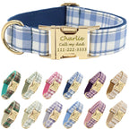 PETDURO Personalized Dog Collar Navy Blue Plaid for Large Medium Dogs