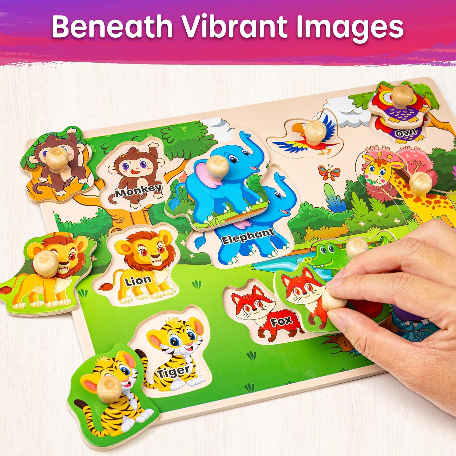 Wooden Puzzles for Toddlers 1-3, 6XSET Puzzles for Toddlers 2-4 with Rack, Learning Alphabet Number Animal Dinosaur