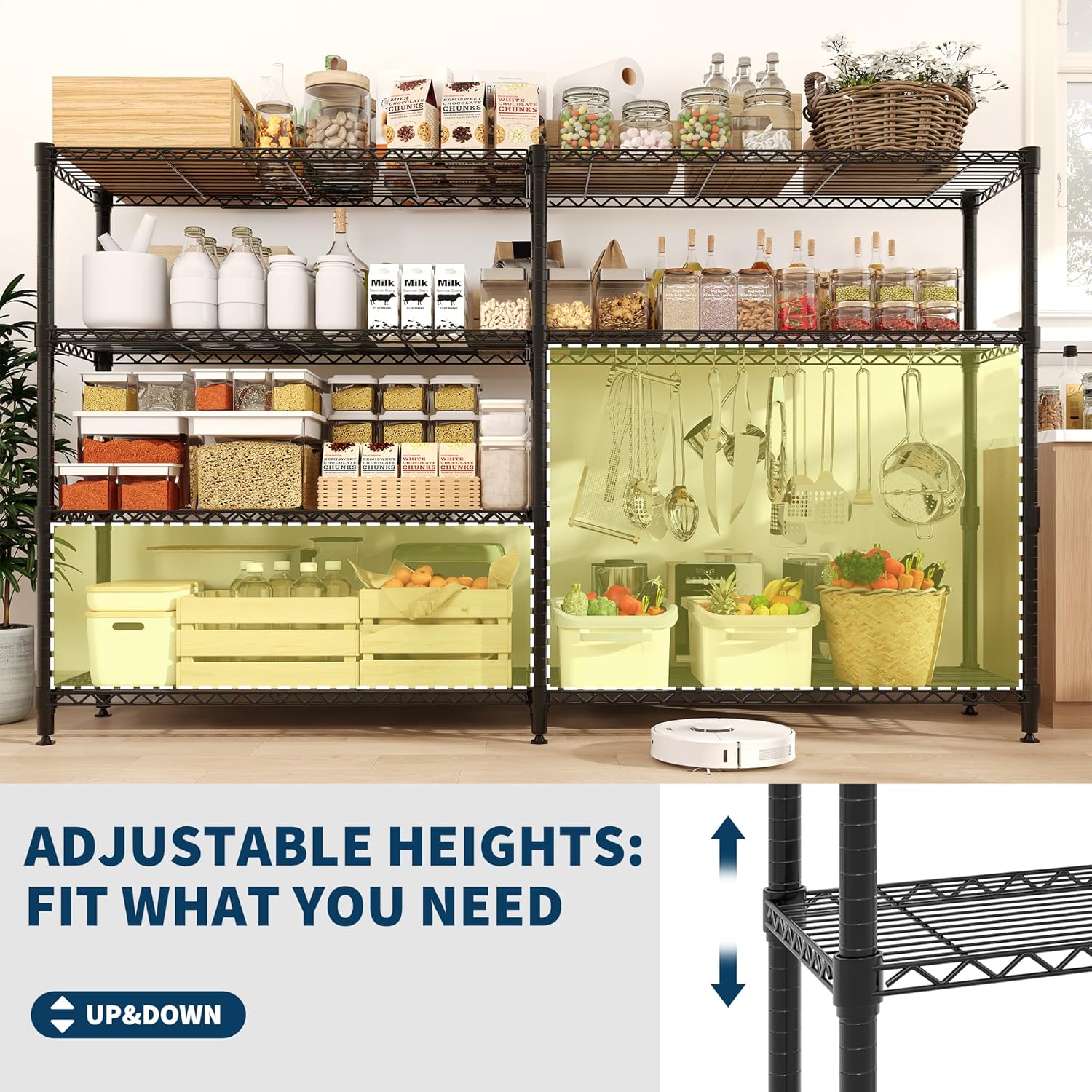Metal Storage Shelves 4-Tiers, Standing Garage Shelving Unit 59"W x 13.8"D x 59.5"H, Heavy Duty Wire Shelving Rack