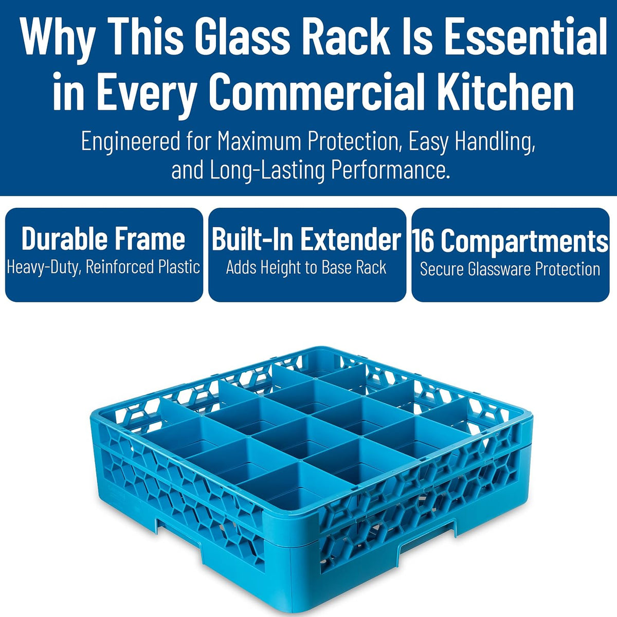 Carlisle Commercial Dishwasher Glass Rack, 16 Compartments, 1 Extender