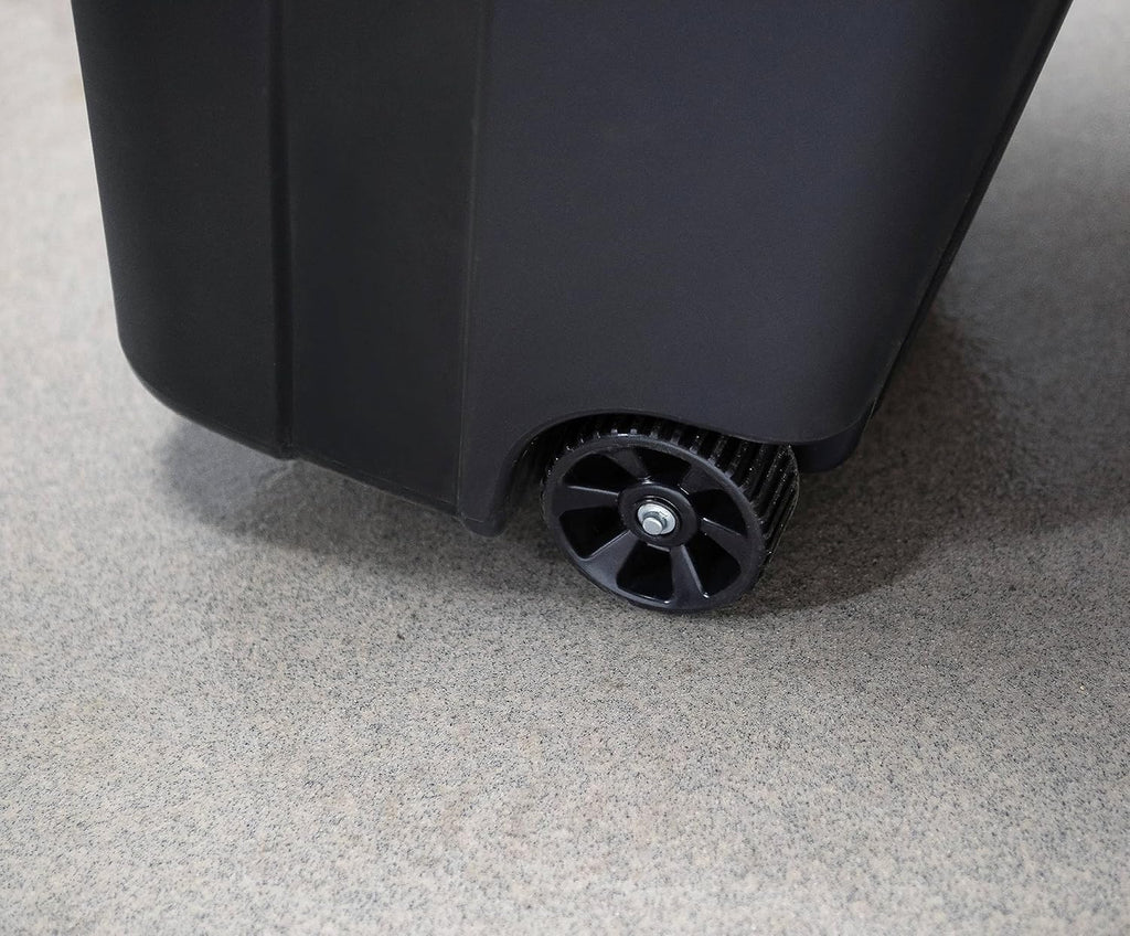 32 Gallon Wheeled Heavy Duty Trash Can with Attached Lid, Outdoor & Indoor Garbage Bin with Hinged Secure Lid