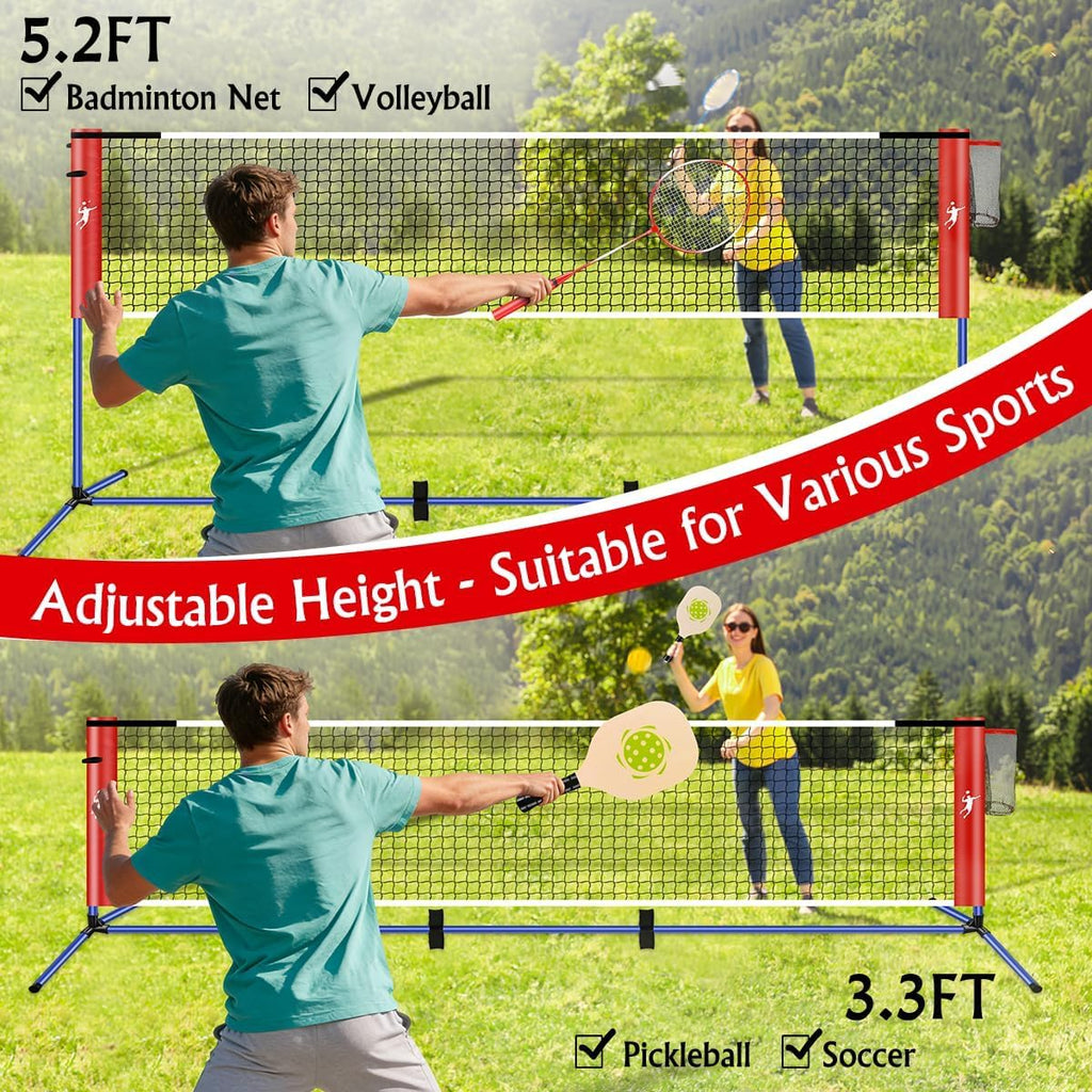 Pickleball Badminton Net Set for Backyards, All-in-One Portable Volleyball Combo Set with Adjustable Net, Volleyball