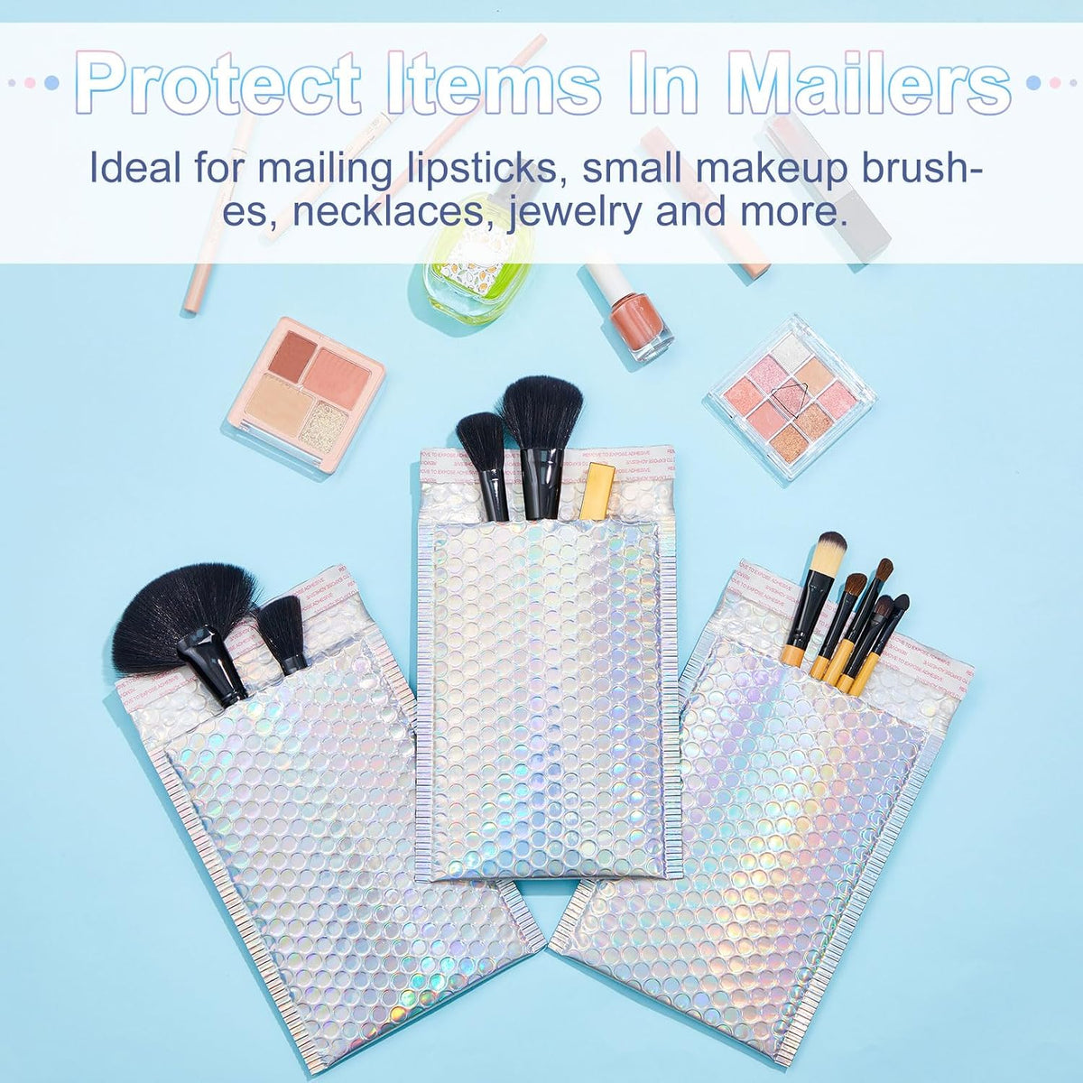 60 Pcs 6 x 9.5 Inch Holographic Bubble Mailers, Usable Size 5" x 8"