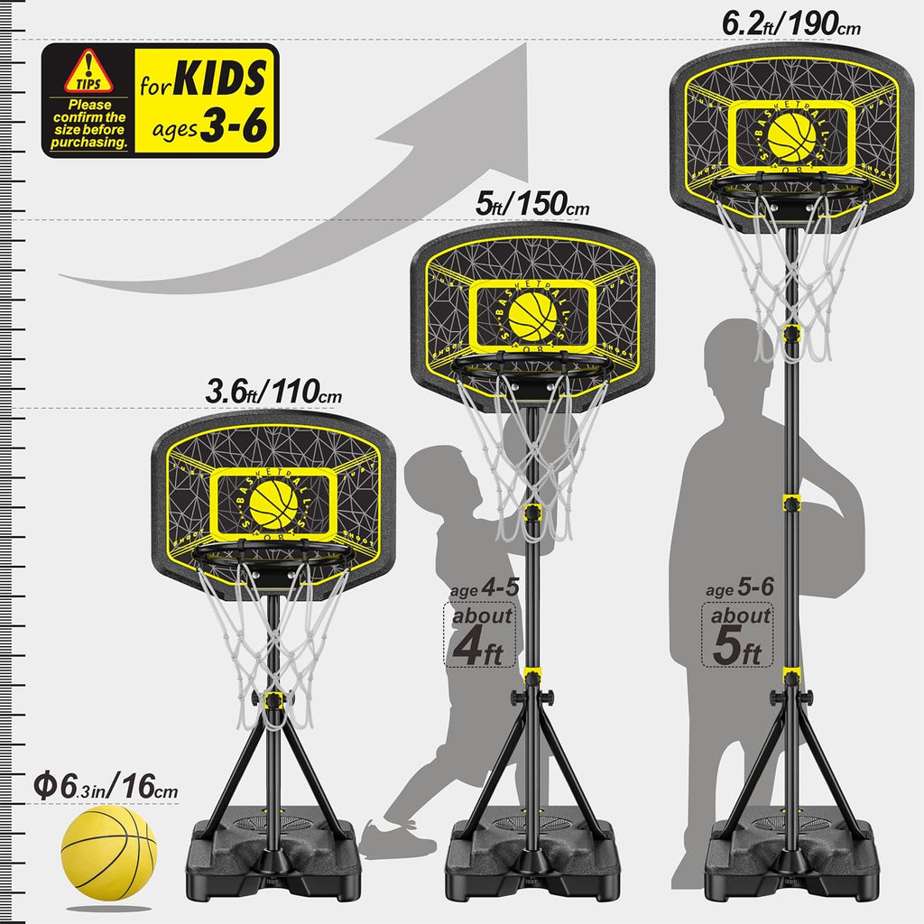 Kids Basketball Hoop 3.6-6.2ft Adjustable Indoor Outdoor | Plastic Basketball Net Goal in the Yard Gift Toys for Kids