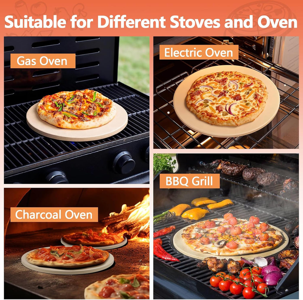16" Heavy Duty Cordierite Pizza Stone – 0.6" Thick Baking Stone for Oven & Grill, Perfect for Crispy Pizza, Bread &