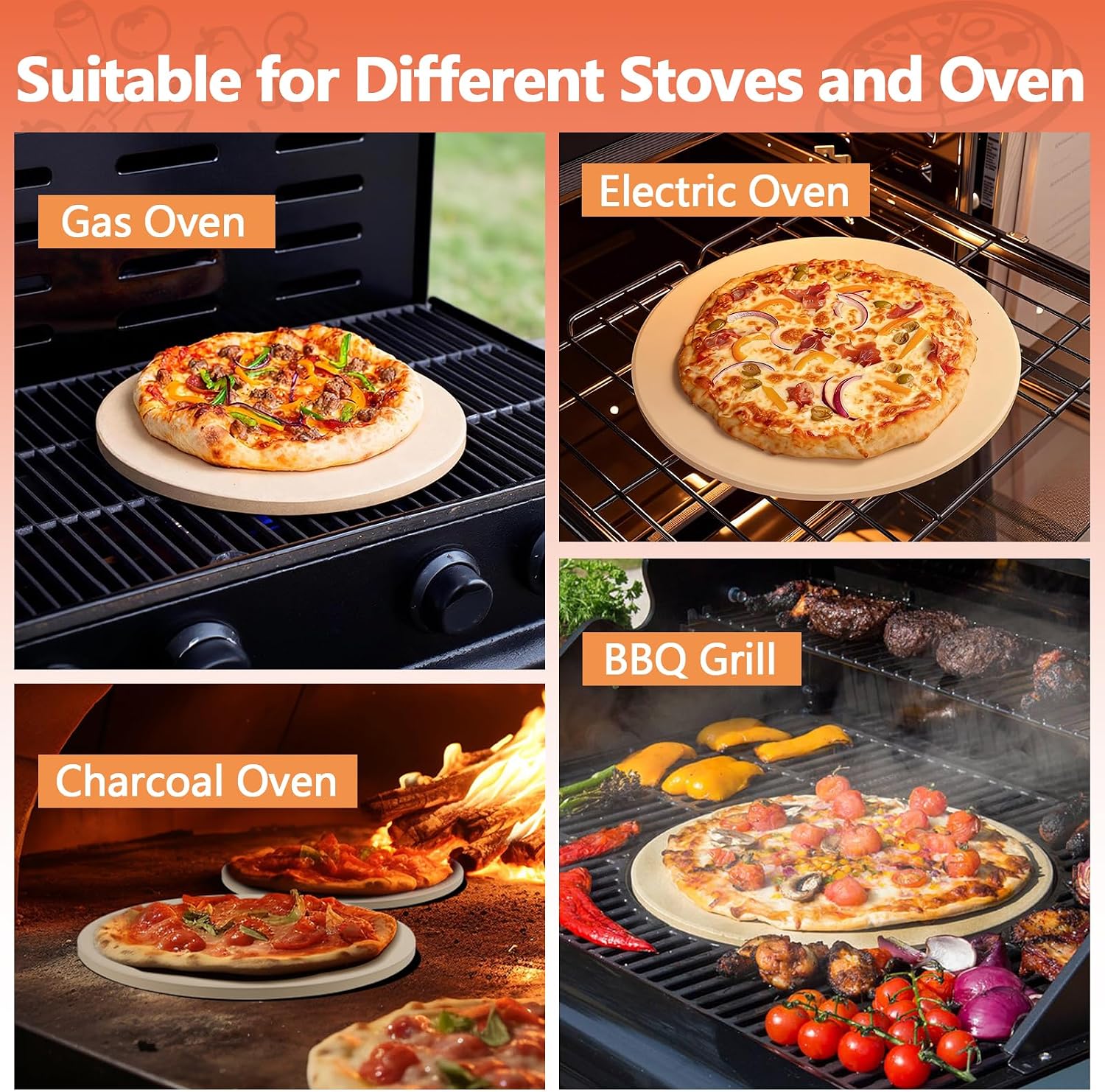 16" Heavy Duty Cordierite Pizza Stone – 0.6" Thick Baking Stone for Oven & Grill, Perfect for Crispy Pizza, Bread &