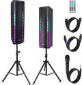 Portable Bluetooth PA System, 2000W Active and Passive Speaker System with Mic Input, Party Lights, USB/SD Card