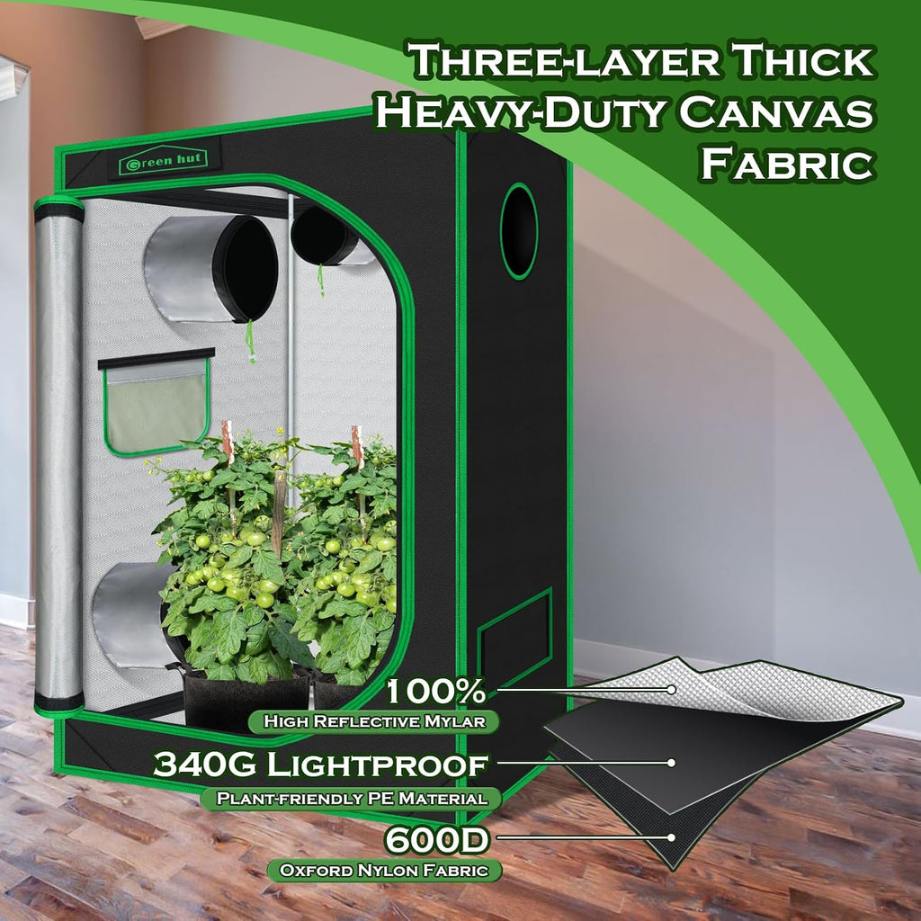 4x2 Grow Tent 48"x24"x60" 600D Mylar Hydroponic Growing Tent | Observation Window, Removable Floor Tray, 100%